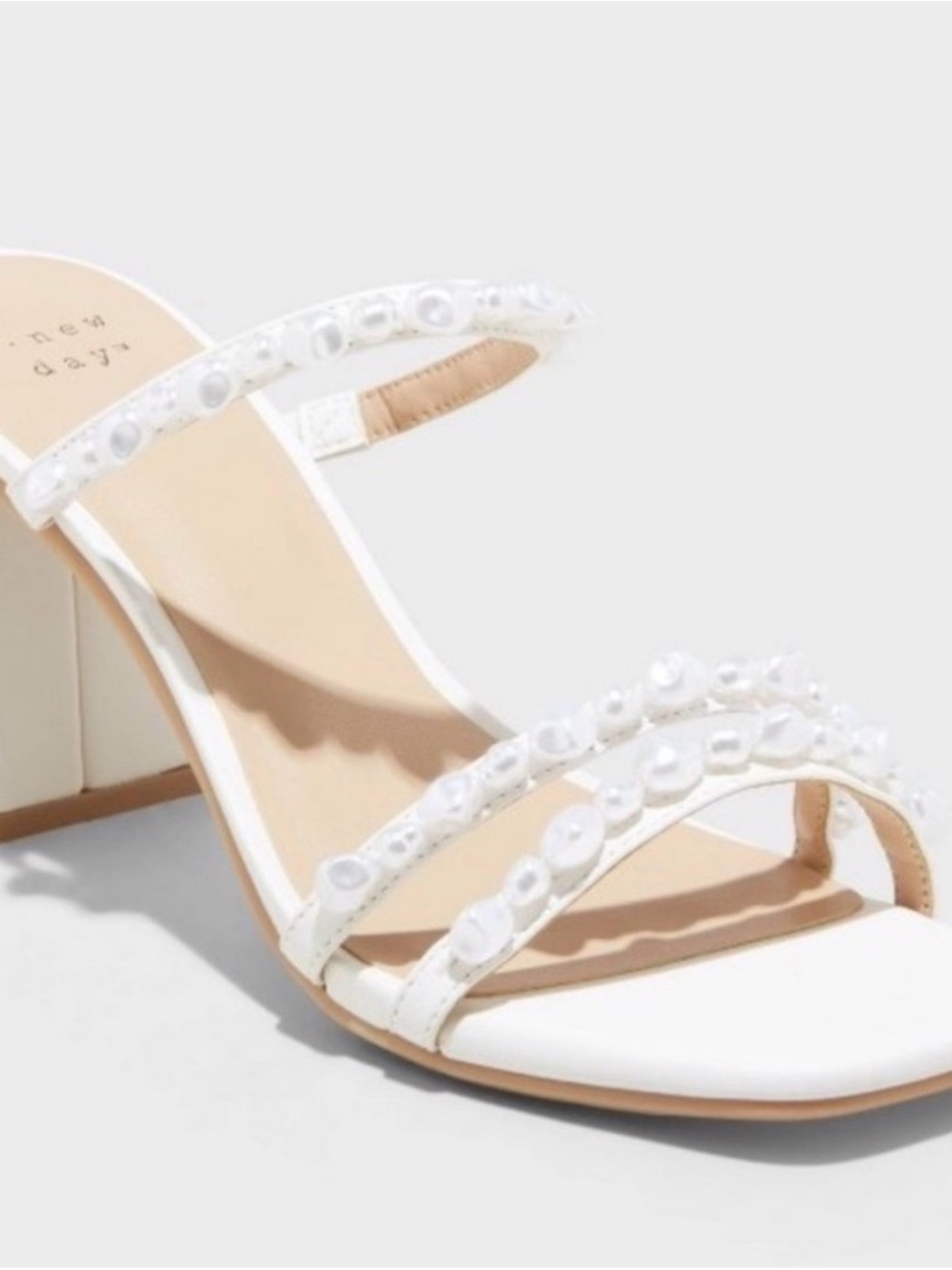 a new day White Pearl-Strap Block Heel Sandal